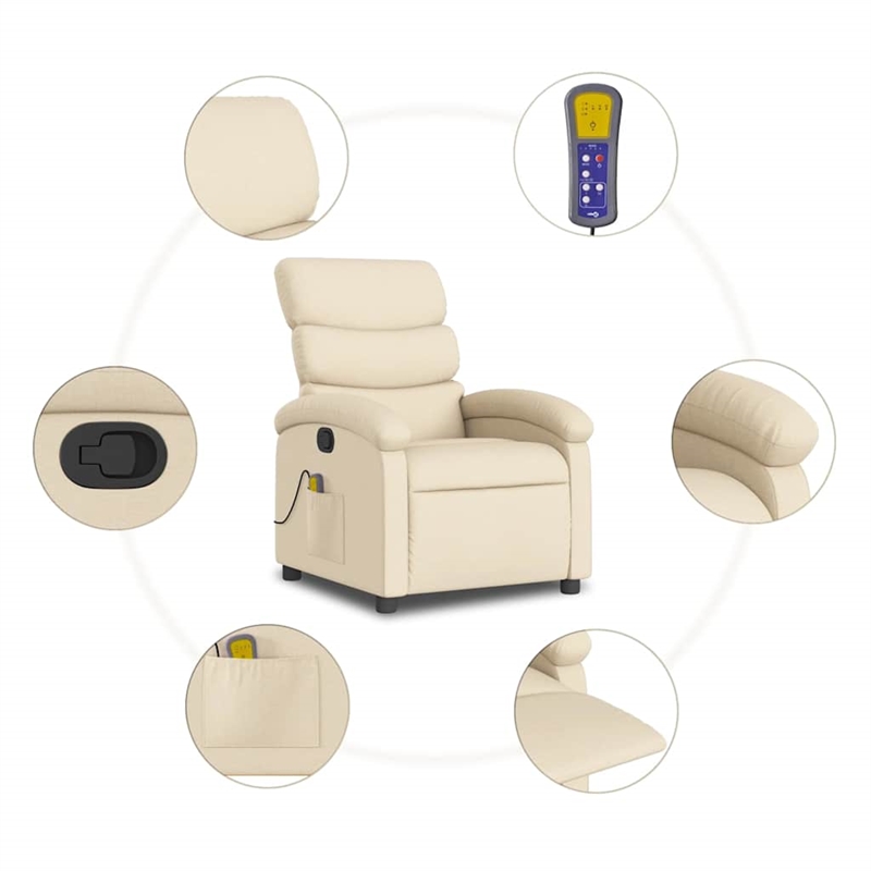 vidaXL Fabric Massage Recliner Chair in Cream
