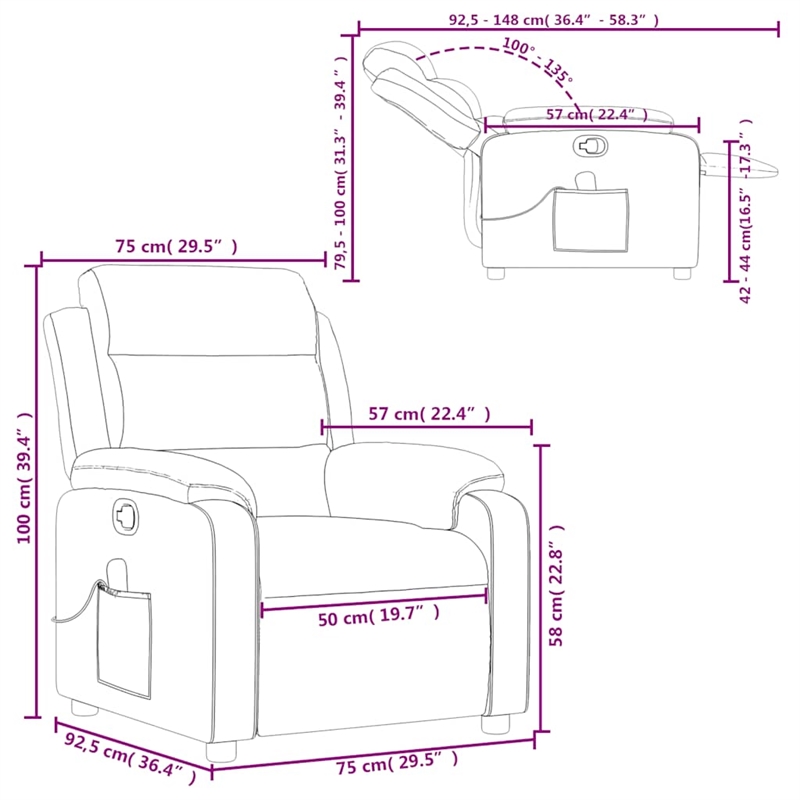 vidaXL Fabric Massage Recliner Chair in Dark Grey