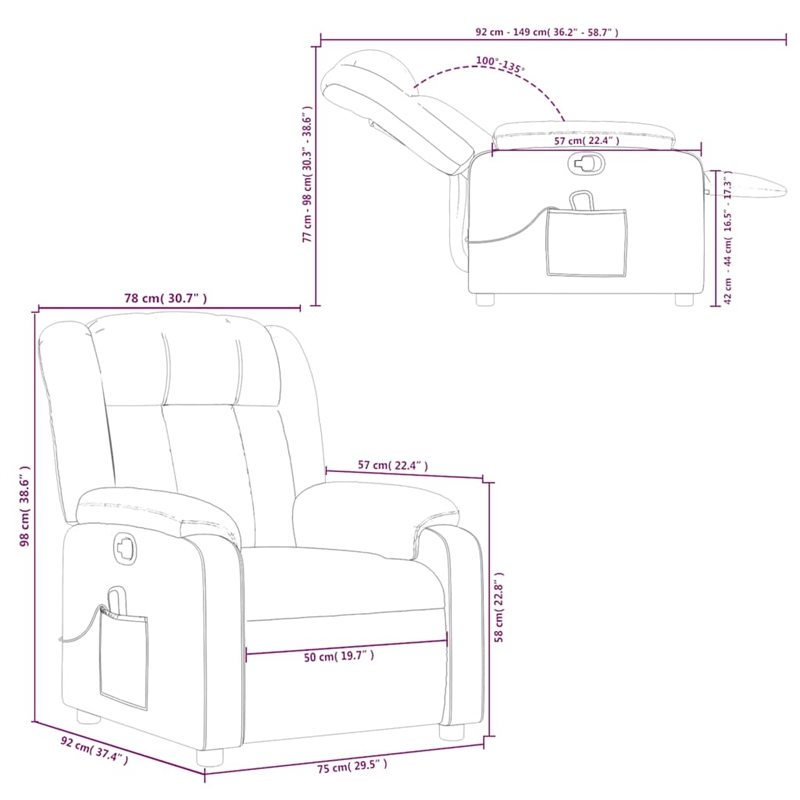 vidaXL Fabric Massage Recliner Chair in Black