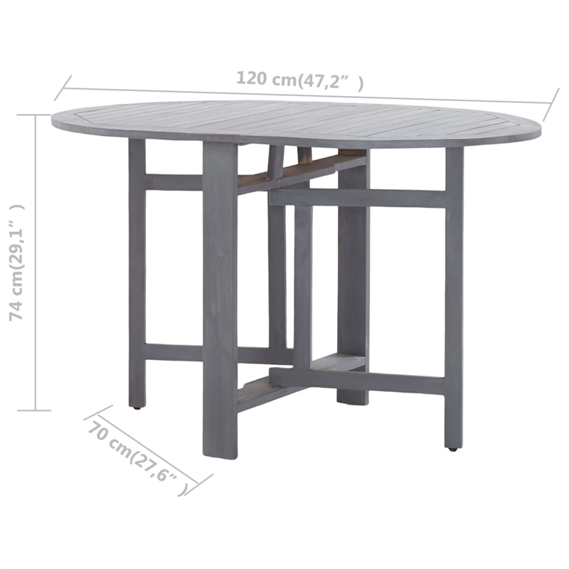 vidaXL Solid Acacia Wood Medium Foldable Dining Table in Grey