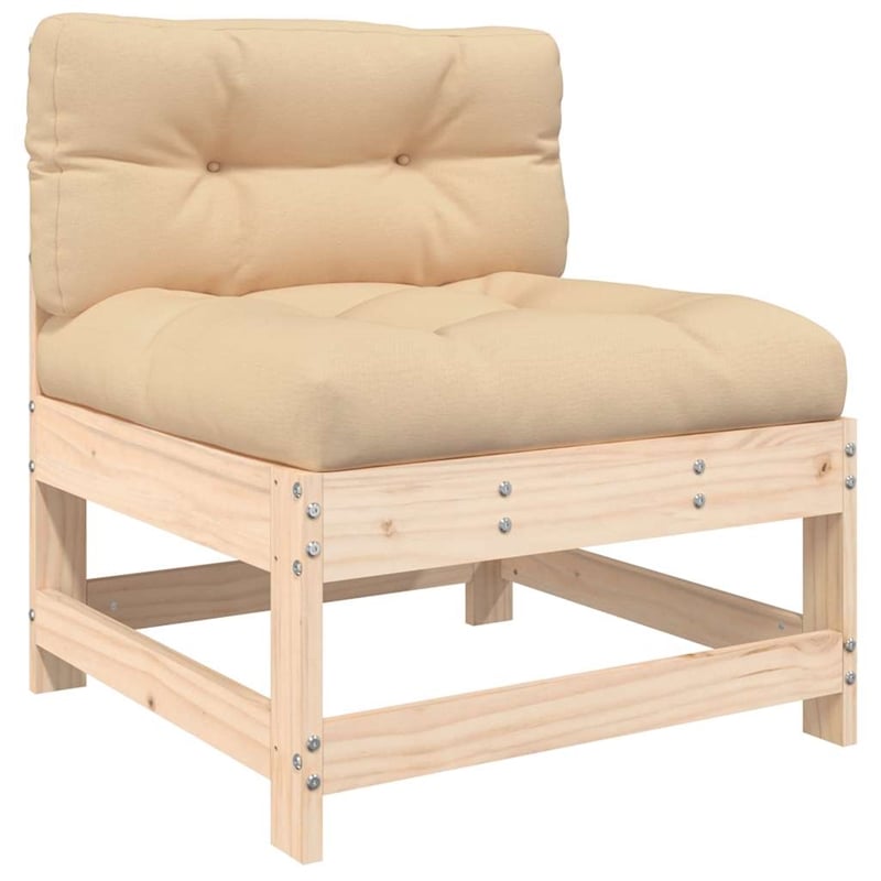 vidaXL Solid Pinewood Square Middle Sofa in Beige