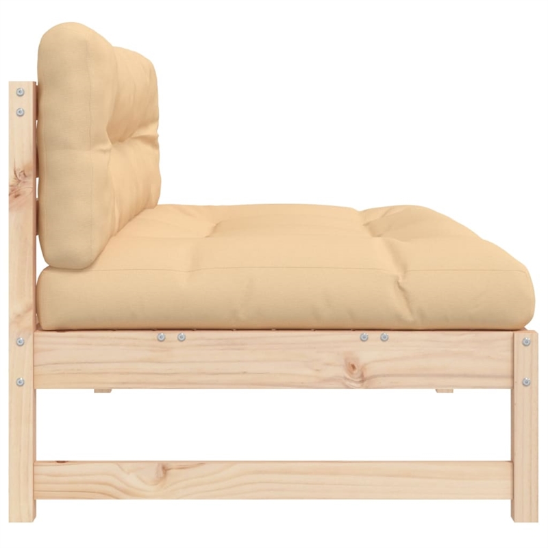 vidaXL Middle Sofa in Natural Wood and Beige