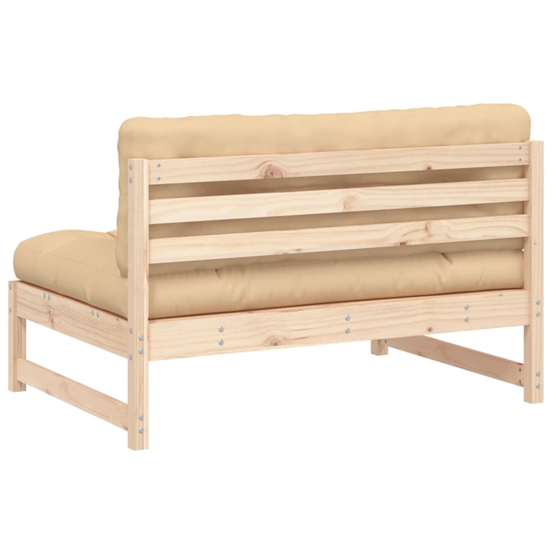 vidaXL Middle Sofa in Natural Wood and Beige