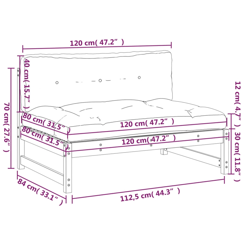 vidaXL Middle Sofa in Natural Wood and Beige