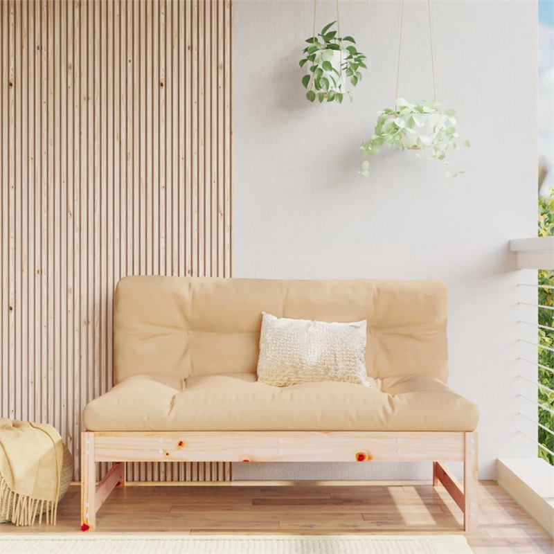 vidaXL Middle Sofa in Natural Wood and Beige