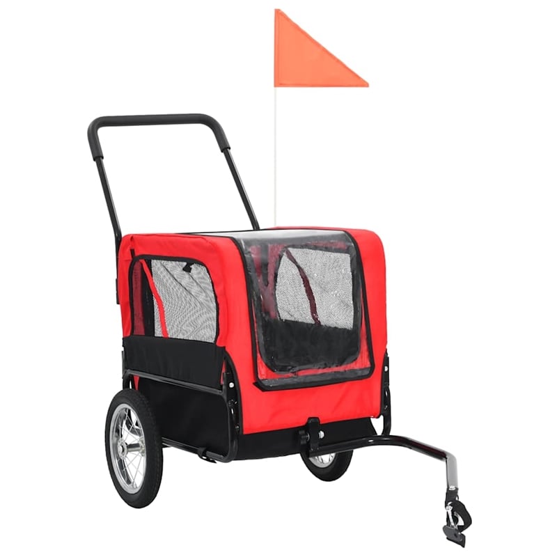 vidaXL Fabric and Steel Collapsible Pet Bike Trailer in Red and Black