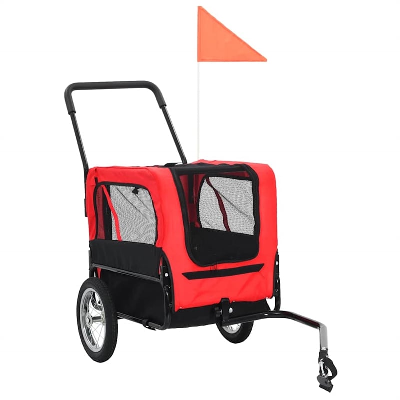 vidaXL Fabric and Steel Collapsible Pet Bike Trailer in Red and Black