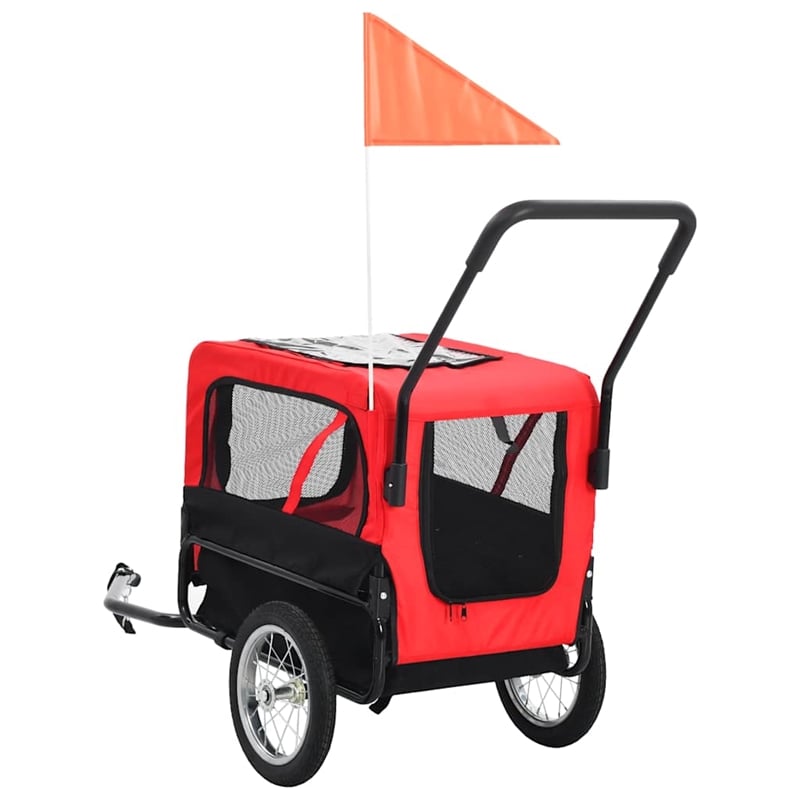 vidaXL Fabric and Steel Collapsible Pet Bike Trailer in Red and Black