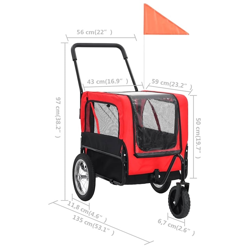 vidaXL Fabric and Steel Collapsible Pet Bike Trailer in Red and Black