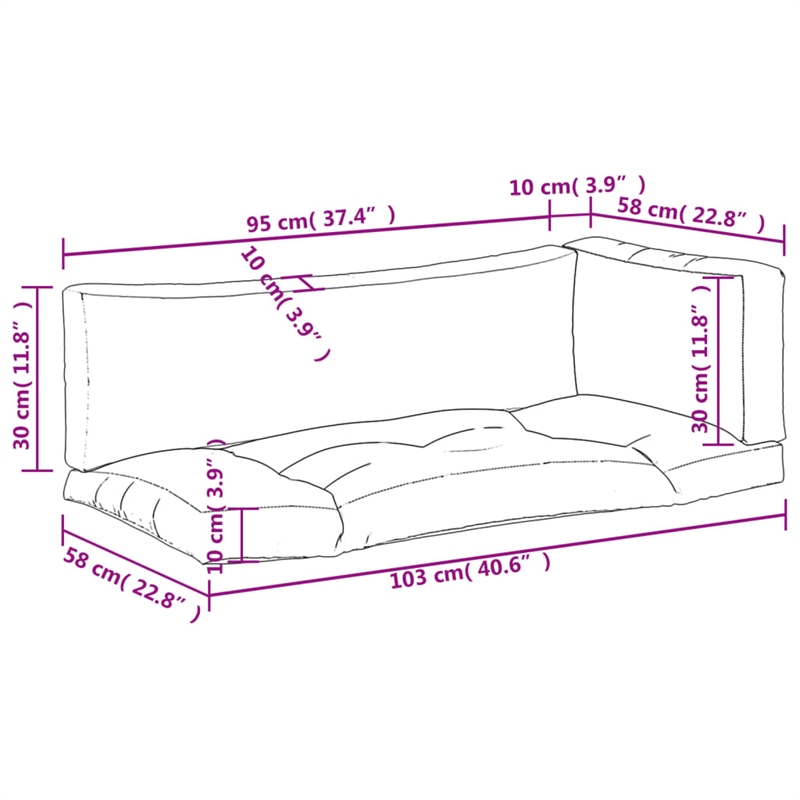 vidaXL Large Pallet Cushion in Gray (Set of 3)
