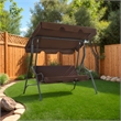 vidaXL Powder-Coated Steel Frame Garden Swing Seat in Coffee/Brown