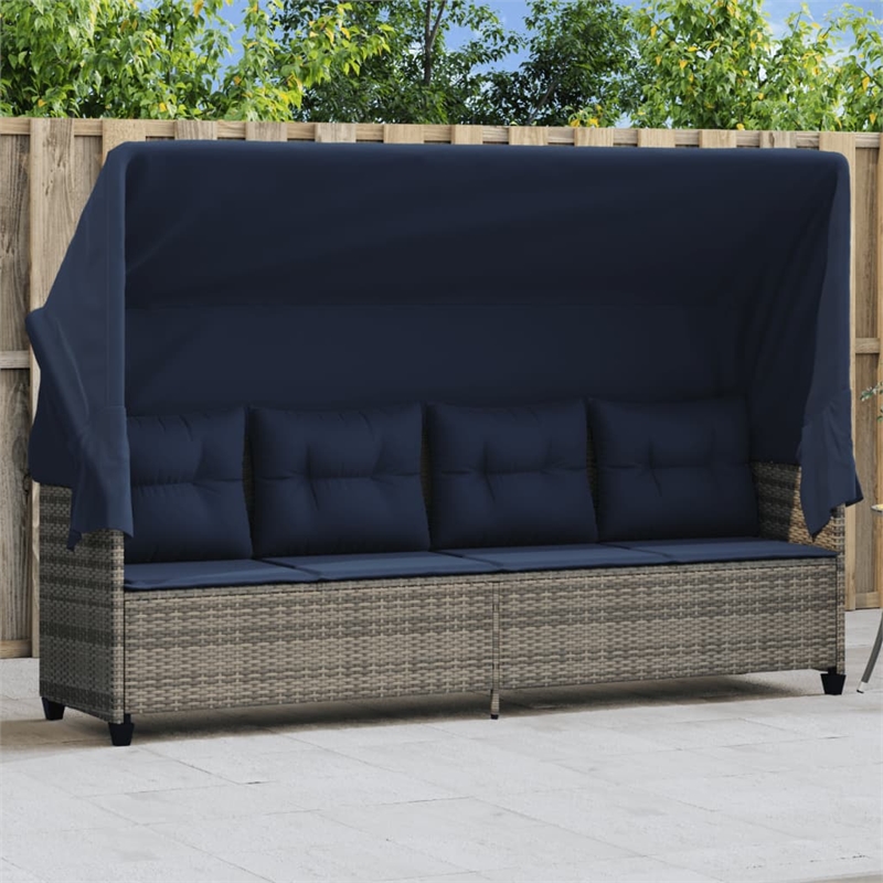 vidaXL PE Rattan Steel Polyester Large Sun Lounger in Gray