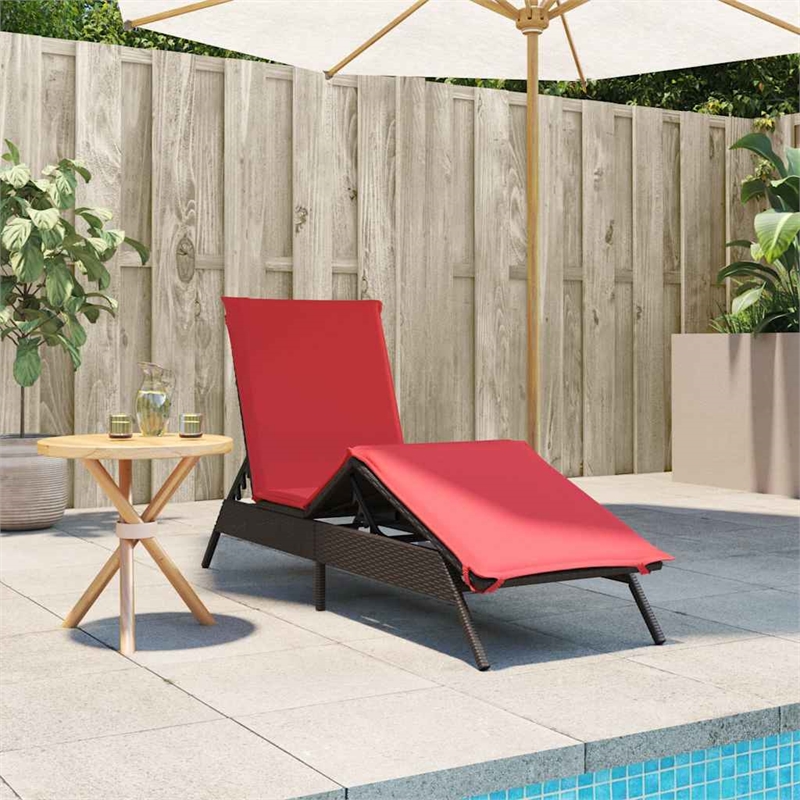 vidaXL Patio PE Rattan 1-Person Sun Lounger in Brown and Red