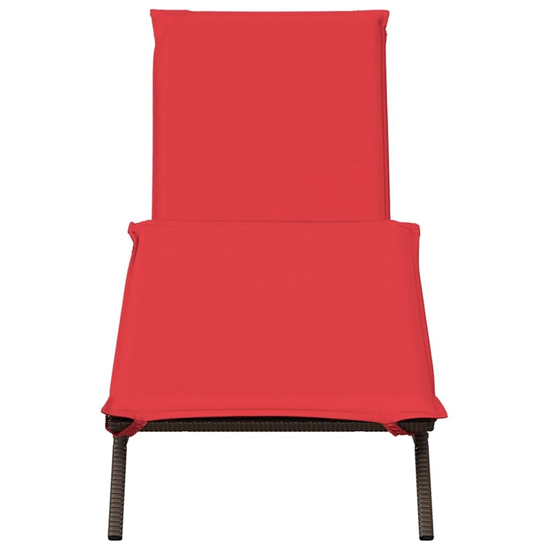 vidaXL Patio PE Rattan 1-Person Sun Lounger in Brown and Red