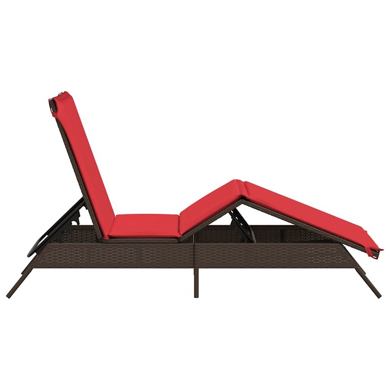 vidaXL Patio PE Rattan 1-Person Sun Lounger in Brown and Red