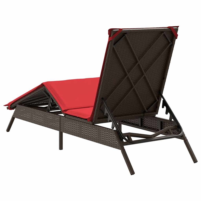 vidaXL Patio PE Rattan 1-Person Sun Lounger in Brown and Red