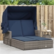 vidaXL PE Rattan Double Sun Lounger with Navy Blue Cushions in Gray