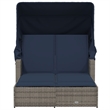 vidaXL PE Rattan Double Sun Lounger with Navy Blue Cushions in Gray
