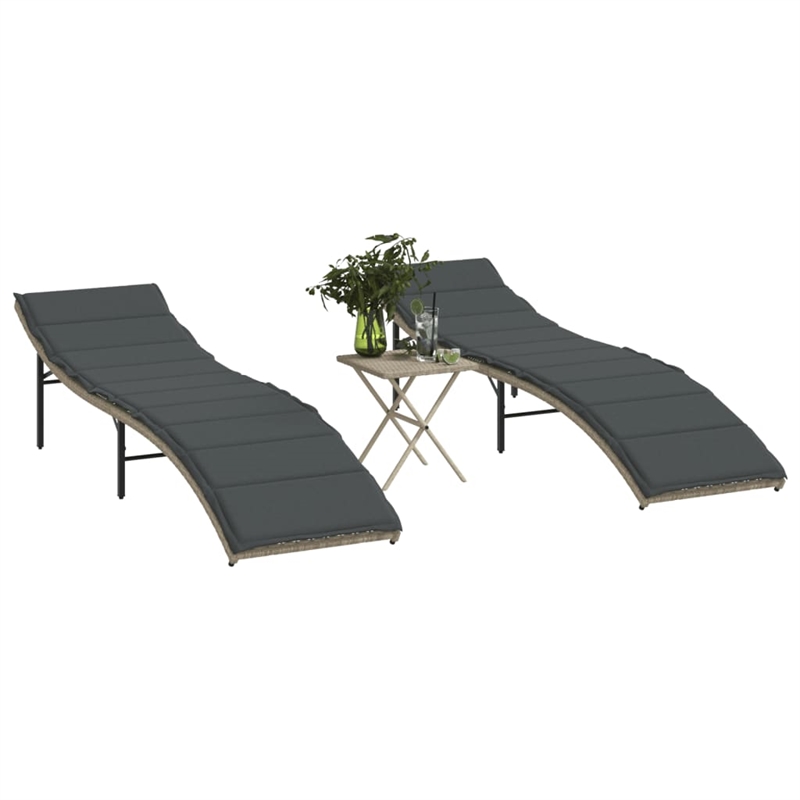 vidaXL PE Rattan One Size Sun Lounger in Light Gray  (Set of 2)