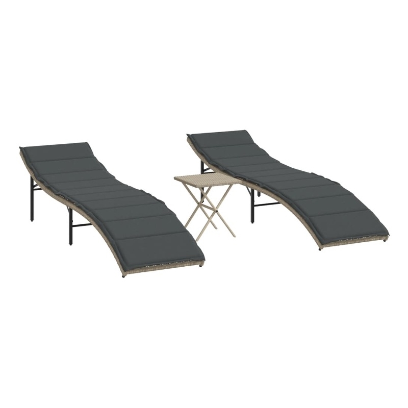 vidaXL PE Rattan One Size Sun Lounger in Light Gray  (Set of 2)