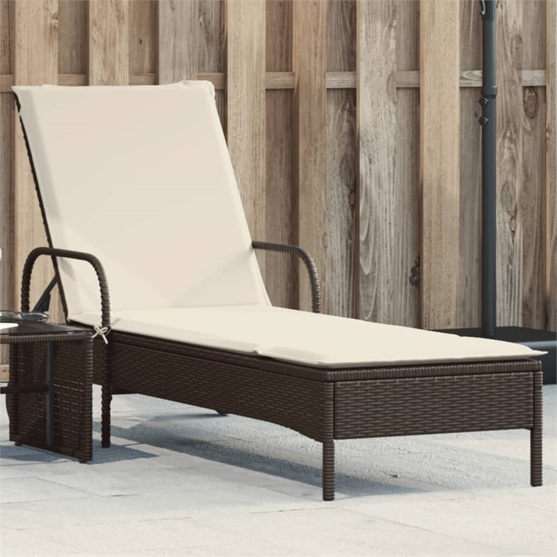 vidaXL PE Rattan Steel Foam Polyester Sun Lounger in Brown