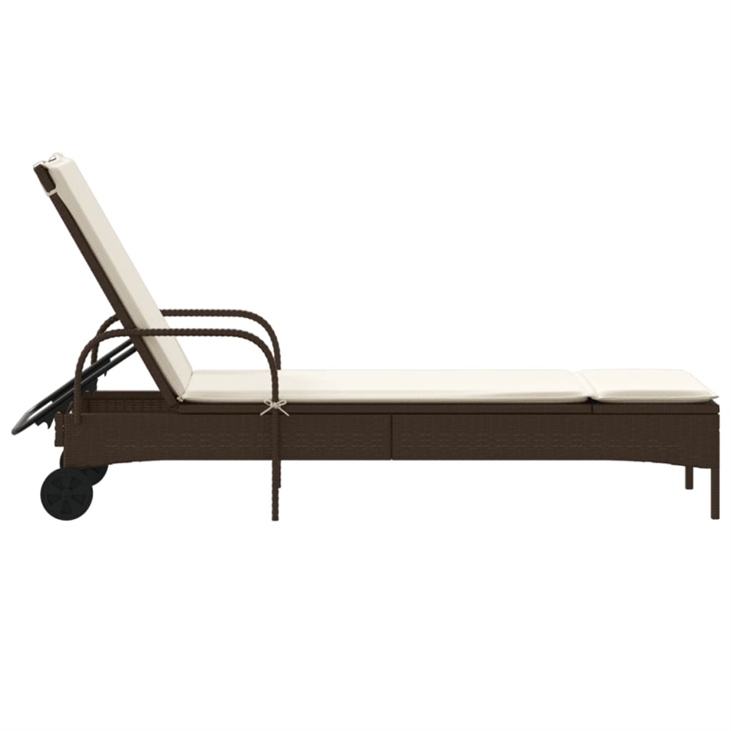 vidaXL PE Rattan Steel Foam Polyester Sun Lounger in Brown