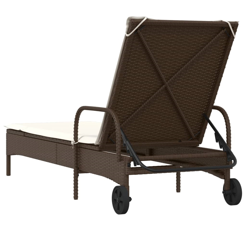 vidaXL PE Rattan Steel Foam Polyester Sun Lounger in Brown