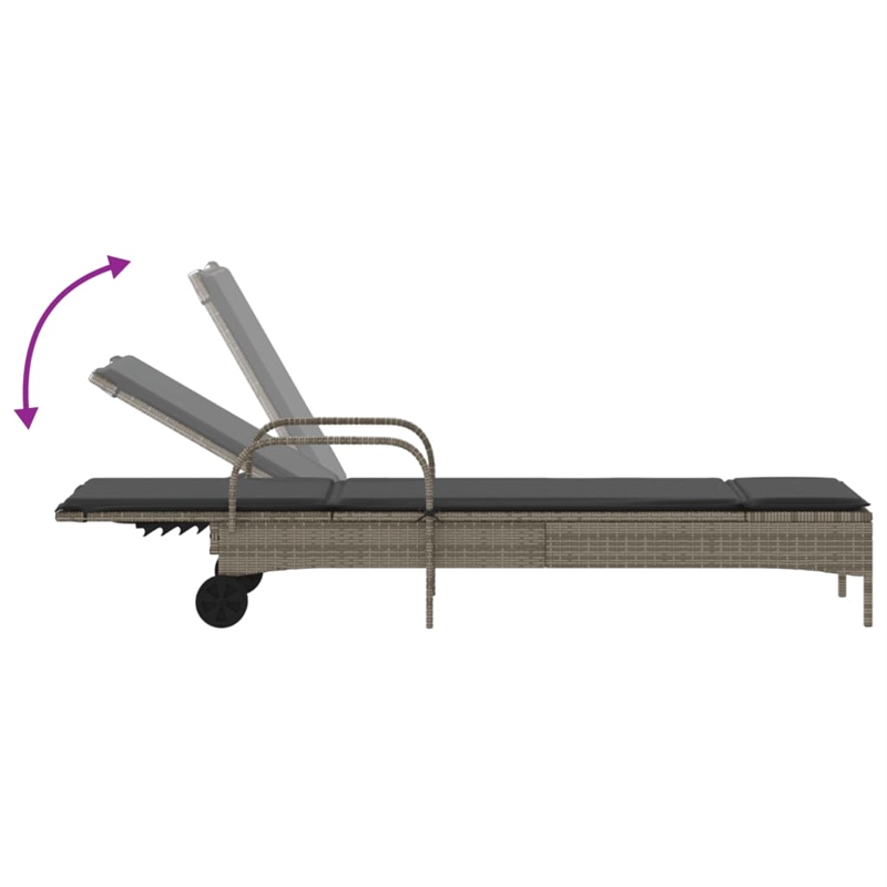 vidaXL PE Rattan Steel Polyester Sun Lounger in Gray