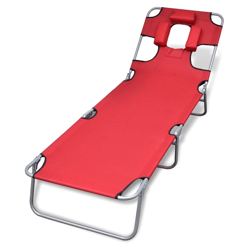 vidaXL Powder-Coated Steel Polyester Large Sun Lounger in Red