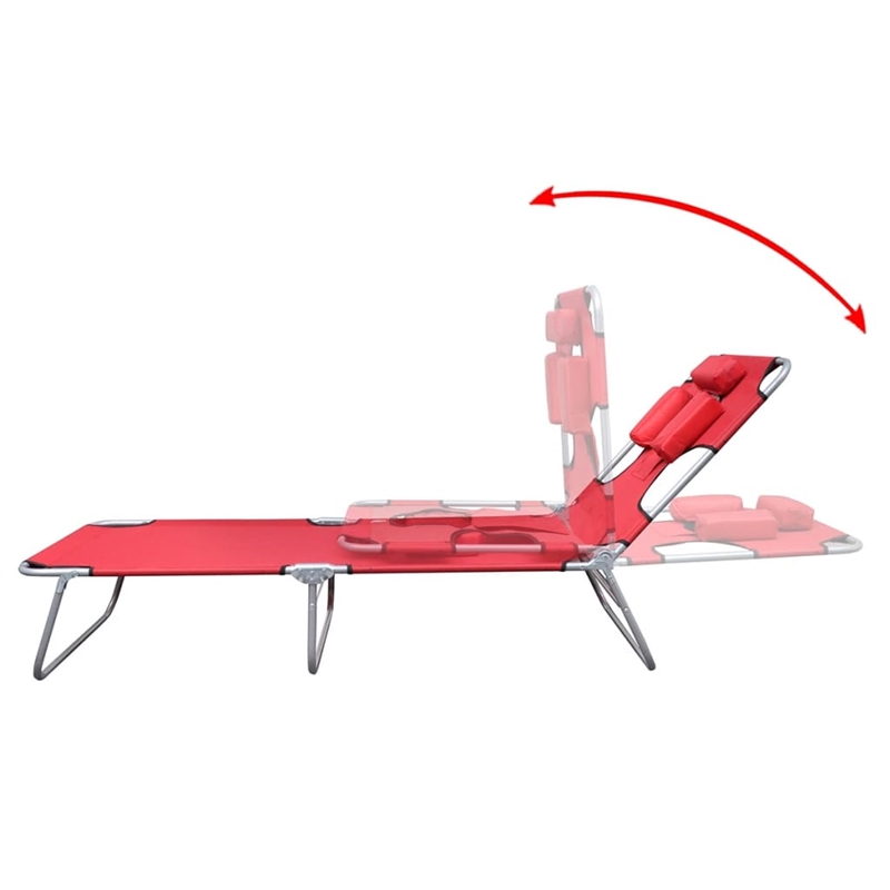 vidaXL Powder-Coated Steel Polyester Large Sun Lounger in Red