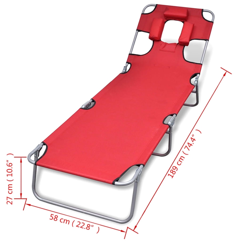 vidaXL Powder-Coated Steel Polyester Large Sun Lounger in Red