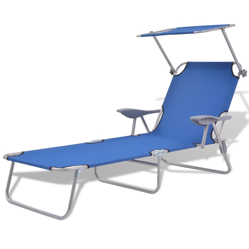 vidaXL Powder-Coated Steel Frame Sun Lounger w/ Polyester Fabric in Blue