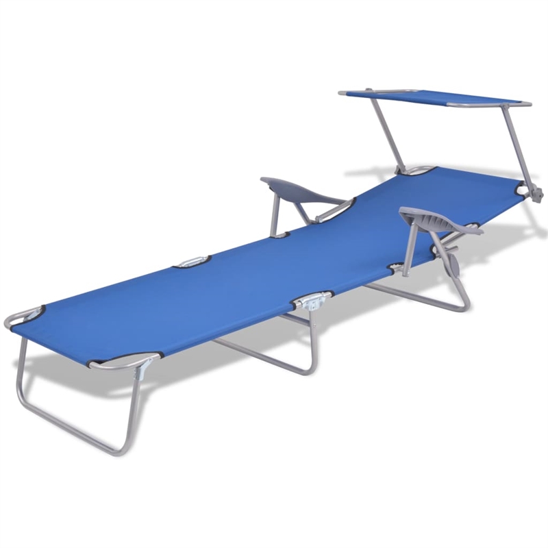 vidaXL Powder-Coated Steel Frame Sun Lounger w/ Polyester Fabric in Blue