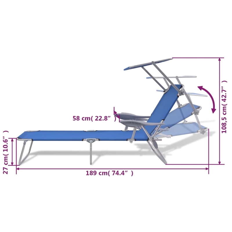 vidaXL Powder-Coated Steel Frame Sun Lounger w/ Polyester Fabric in Blue