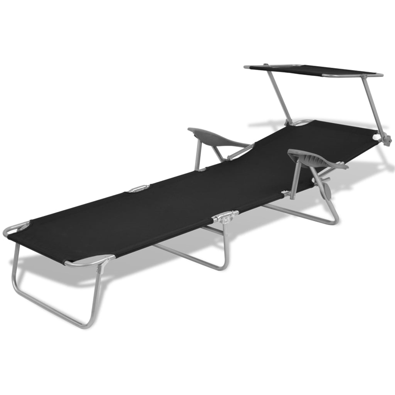vidaXL Powder-Coated Steel Medium Foldable Sunlounger in Black