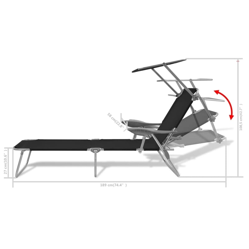 vidaXL Powder-Coated Steel Medium Foldable Sunlounger in Black