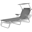 vidaXL Powder-Coated Steel Frame Sun Lounger w/ Polyester Fabric in Gray