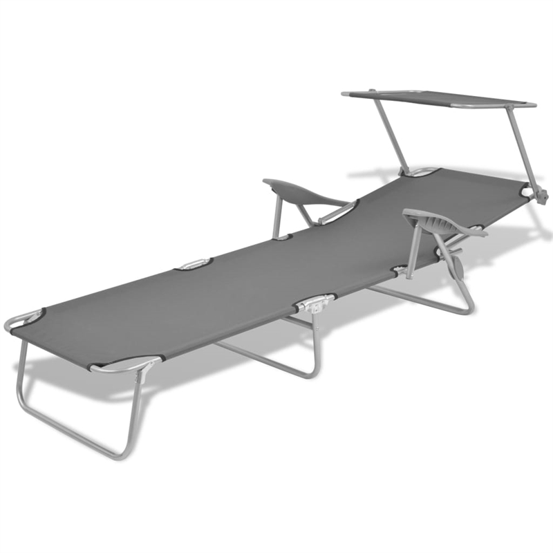 vidaXL Powder-Coated Steel Frame Sun Lounger w/ Polyester Fabric in Gray