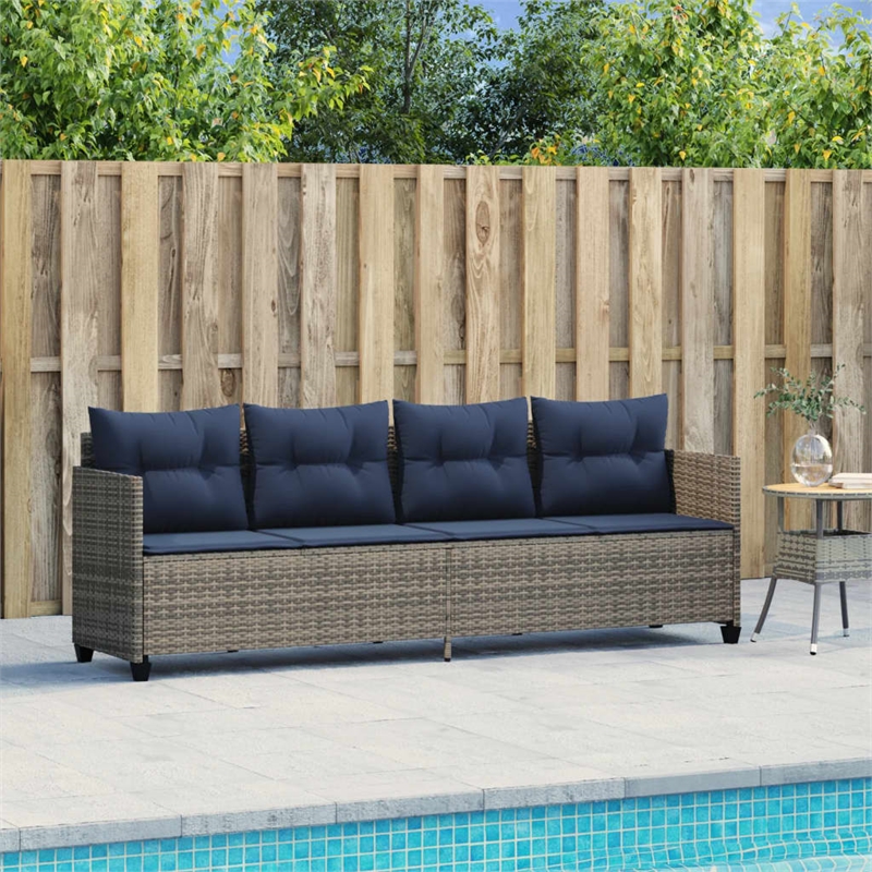 vidaXL PE Rattan Steel Polyester Sun Lounger in Gray and Navy