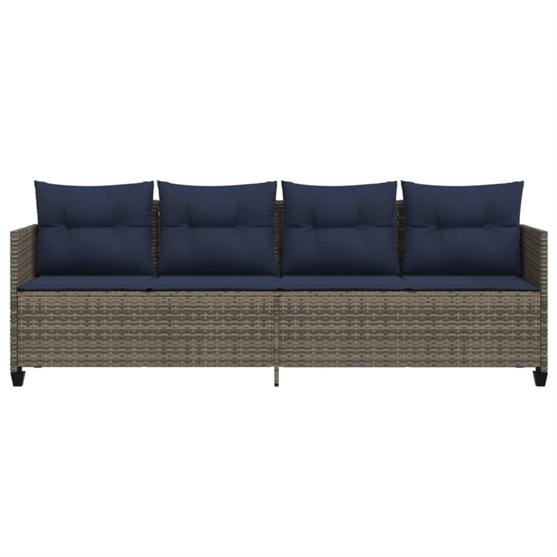 vidaXL PE Rattan Steel Polyester Sun Lounger in Gray and Navy