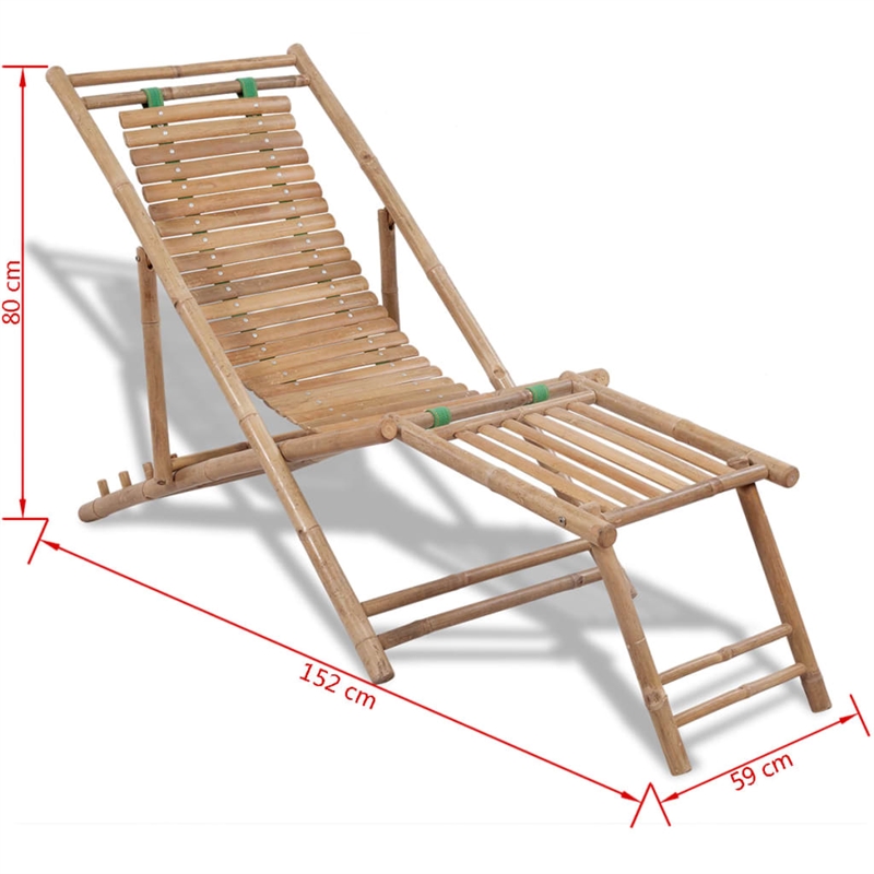 vidaXL Bamboo Full-Size Foldable Sun Lounger in Natural