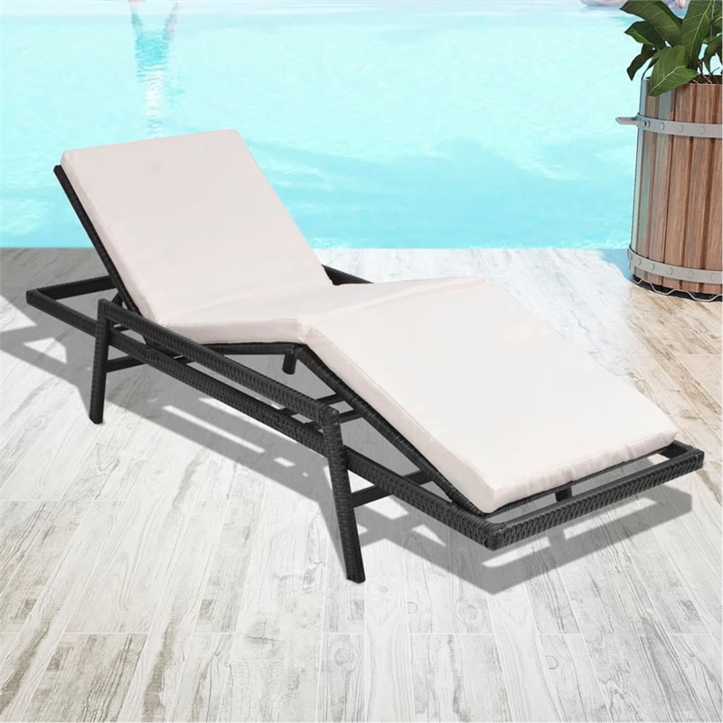 vidaXL PE Rattan Standard Sunlounger w/ Adjustable Footrests in Black