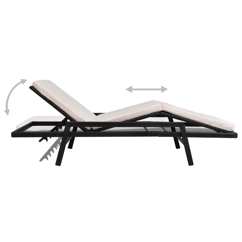 vidaXL PE Rattan Standard Sunlounger w/ Adjustable Footrests in Black