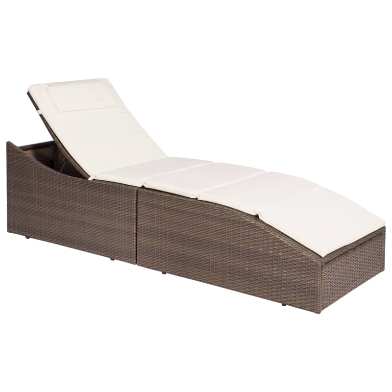vidaXL PE Rattan Sunlounger w/ Powder-Coated Steel & Polyester in Brown & Cream