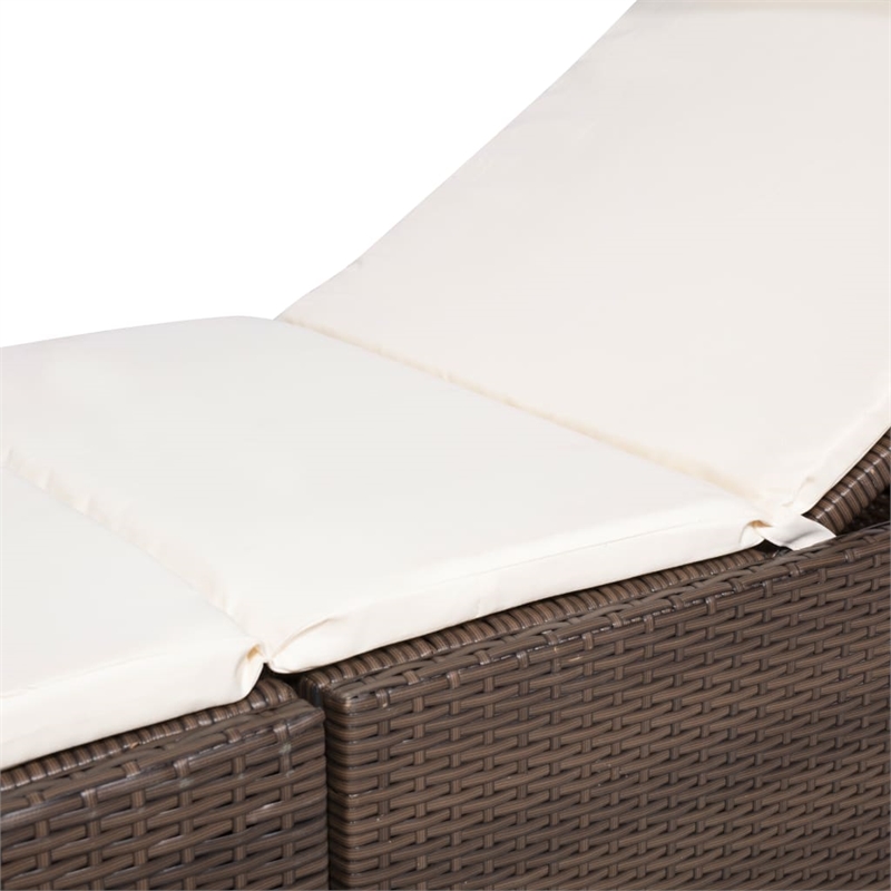 vidaXL PE Rattan Sunlounger w/ Powder-Coated Steel & Polyester in Brown & Cream