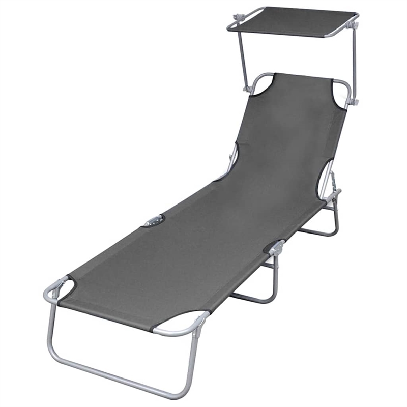 vidaXL Powder-Coated Steel Single Foldable Sunlounger in Gray