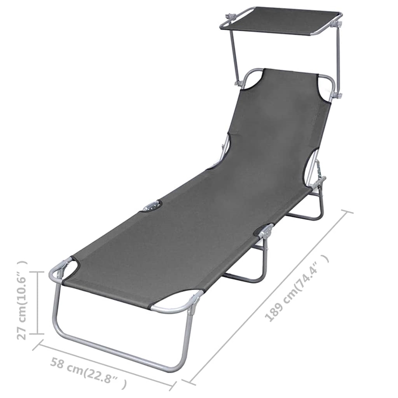 vidaXL Powder-Coated Steel Single Foldable Sunlounger in Gray
