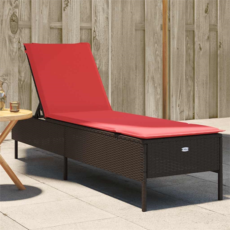 vidaXL Patio PE Rattan Steel Sun Lounger in Brown and Red