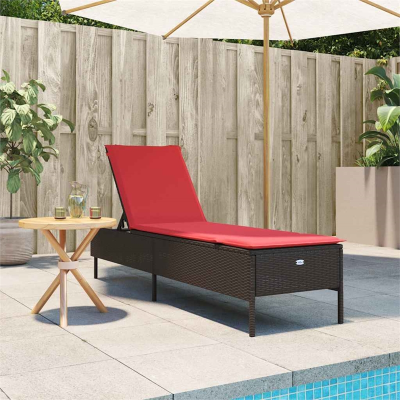 vidaXL Patio PE Rattan Steel Sun Lounger in Brown and Red
