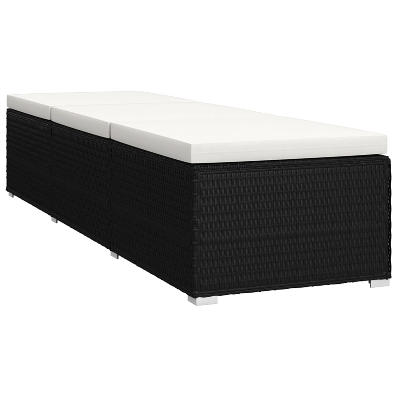 vidaXL Rattan Sun Lounger with Cushion in Black & Cream White